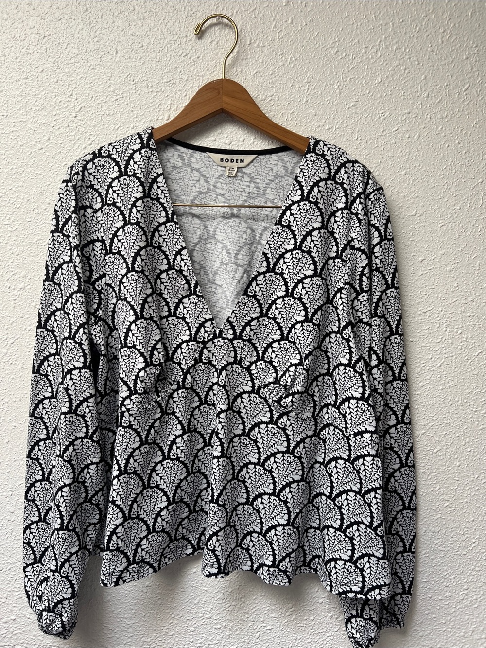 Boden Black and White Fan-Print Blouse